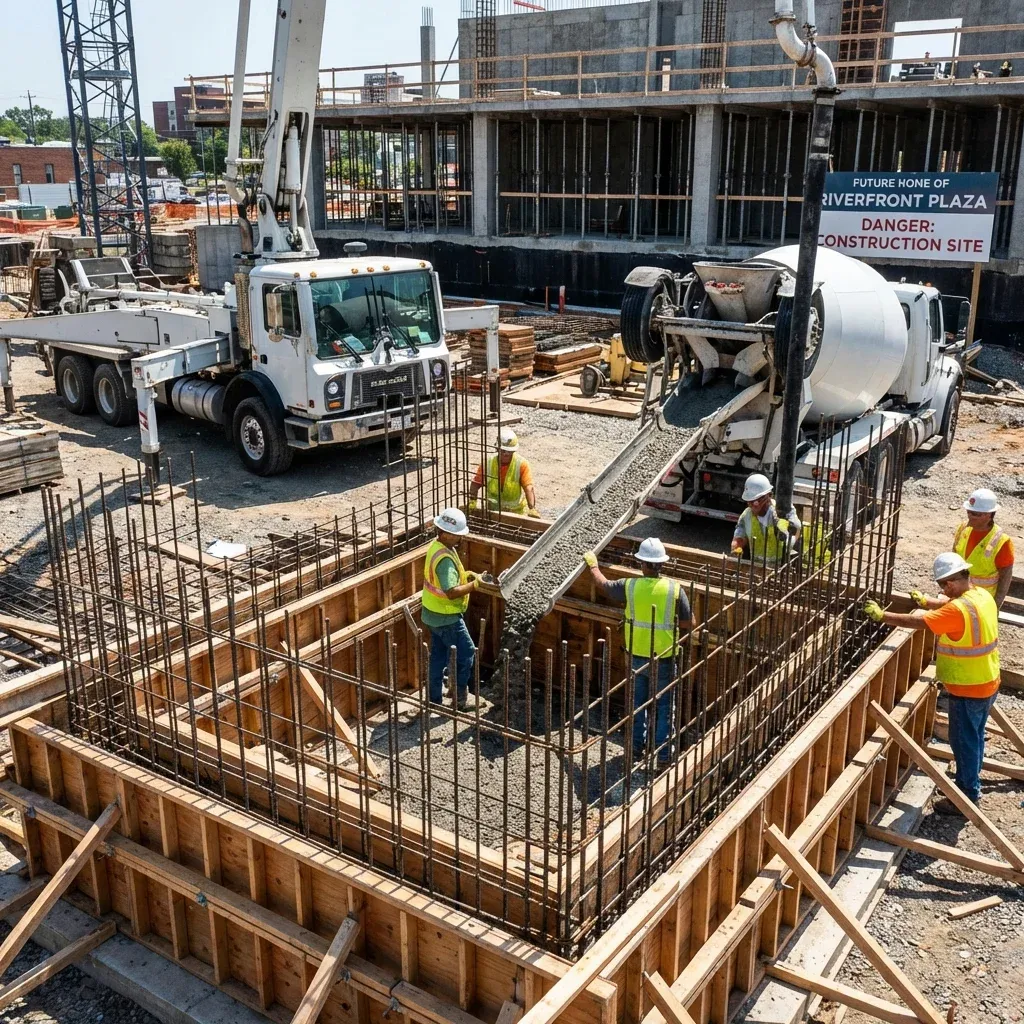 Monolithic concrete foundation slab pour in Madison, AL