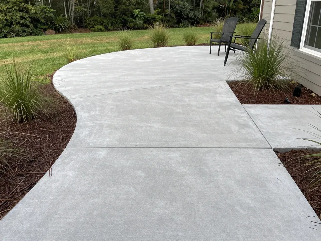 Finished concrete patio slab behind a home in Madison, AL
