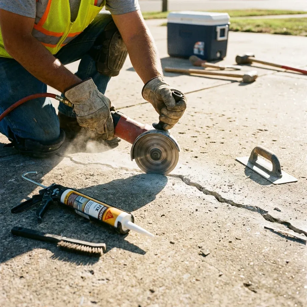 Contractor resurfacing a worn concrete surface in Madison, AL