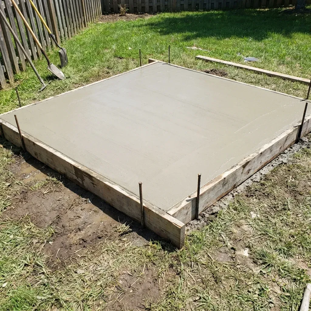 Concrete slab being poured for a garage pad in Madison, AL
