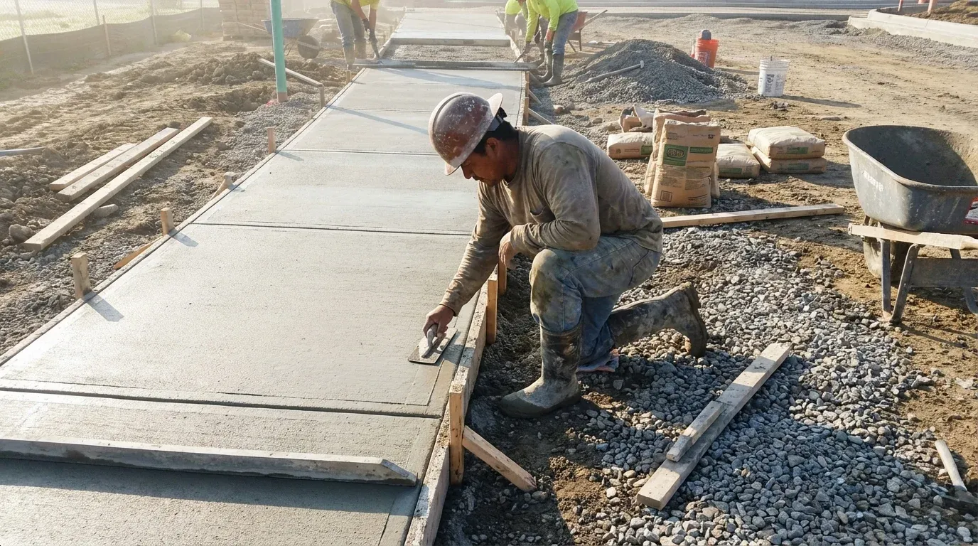 Concrete walkway forms being set for a pour in Madison, AL